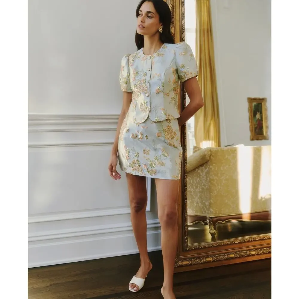 New few Moda Kourt Aurea skirt set floral brocade sz 2